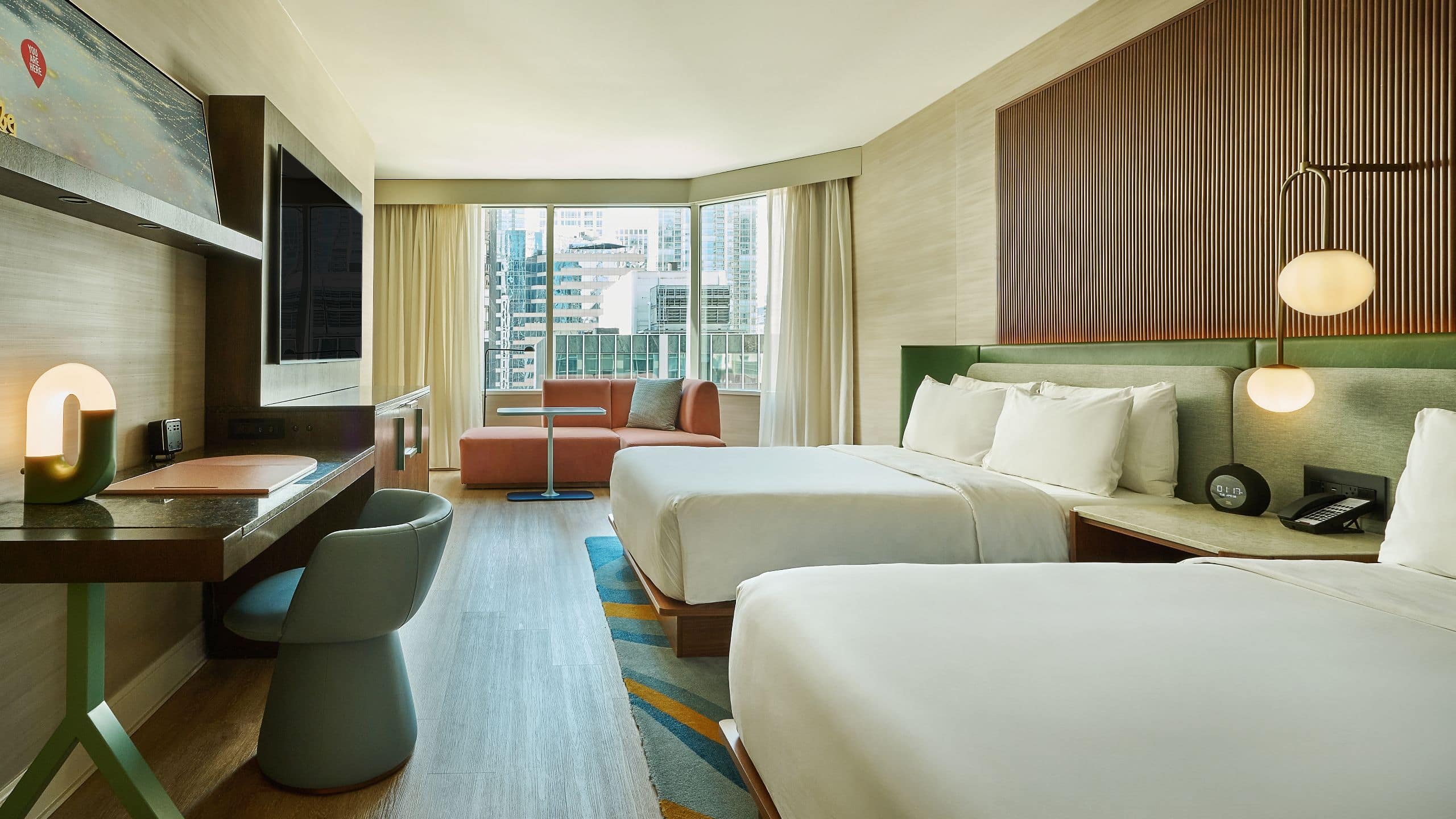 Hotel room with city views